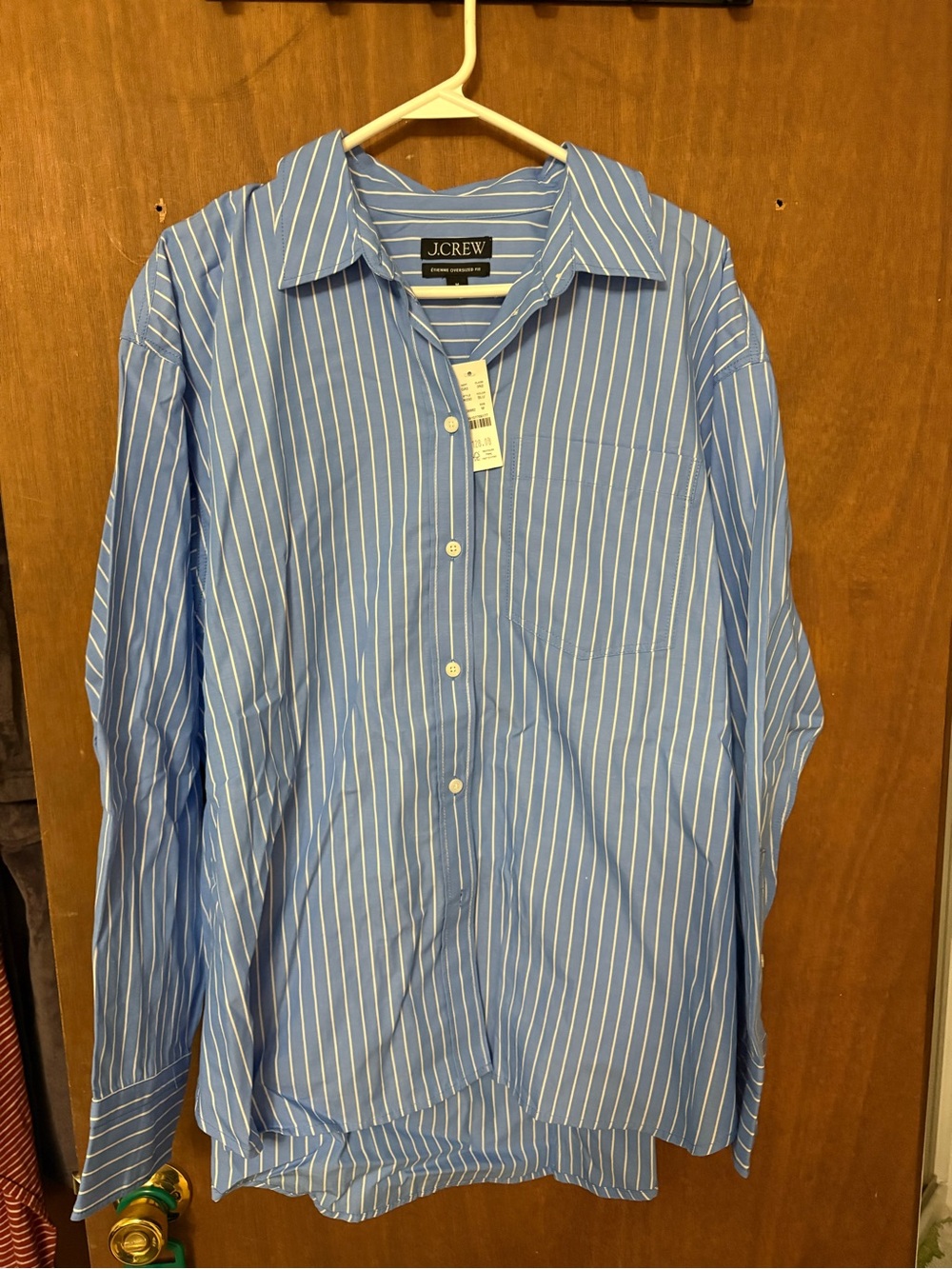 J. Crew Light Blue and White Vertical Stripe Men's Button-Up Shirt